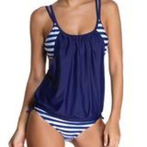 Blue and White Striped Bikini top & bottom Tankini